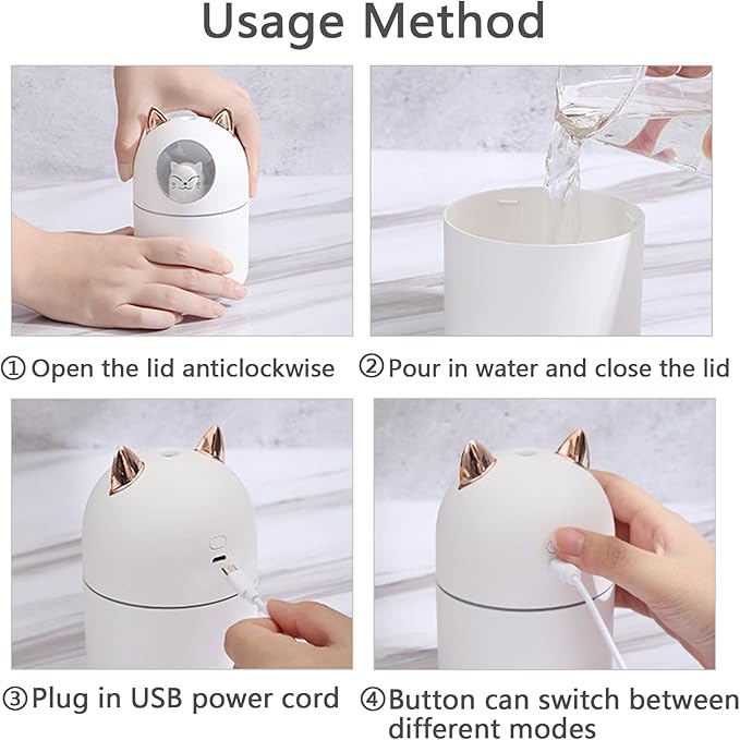 Small Humidifier 2PCS Cute Portable Cool Mist Humidifier with 12 Filter Sticks 7 Color Night Light USB Air Humidifiers for Bedroom Office Desk,Car,Travel (Pink+White+12 Filter Sticks)