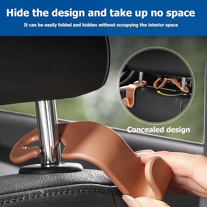 8sanlione Car Back Seat Headrest Hooks, 4PCS Vehicle Backseat Storage Organizer Hanger, Multifunctional Auto Headrest Hidden Hook Universal for Handbag Purse Backpacks Bags and Groceries (Blue)