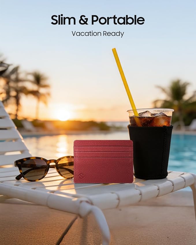FINTIE Slim Minimalist Front Pocket Wallet, RFID Blocking Credit Card Holder Card Cases with ID Window for Men Women, Poppy Red