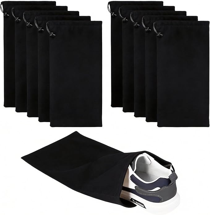 10 Pcs Single Shoe Bags for Travel,18"X9"shoe travel bag for Packing Dustproof Shoe Bag storage Sneaker Travel Bags Washable & Reusable dust bags for Boots Handbags Shoes & Toys (Black)