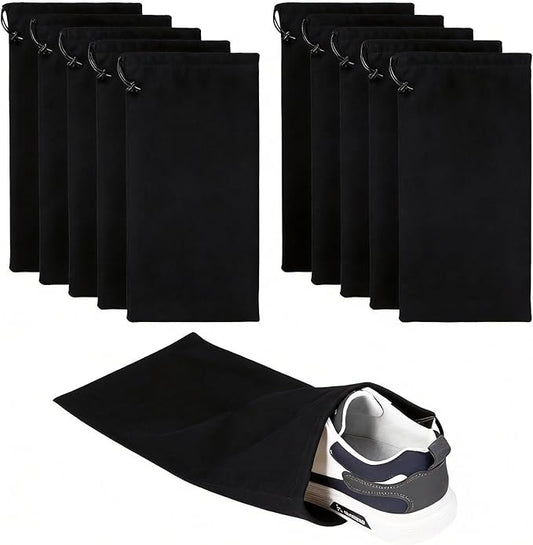 10 Pcs Single Shoe Bags for Travel,18"X9"shoe travel bag for Packing Dustproof Shoe Bag storage Sneaker Travel Bags Washable & Reusable dust bags for Boots Handbags Shoes & Toys (Black)