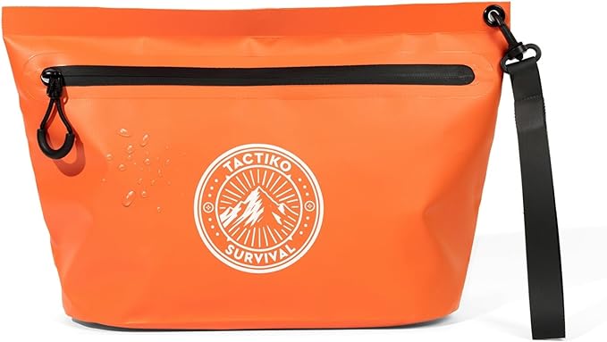 Tactiko 3L Water Resistant Pouch - Waterproof Material with Splashproof Zipper - Cosmetic Case for Storage, Toiletries, Travel, Beach, Cruise, Home (Orange)