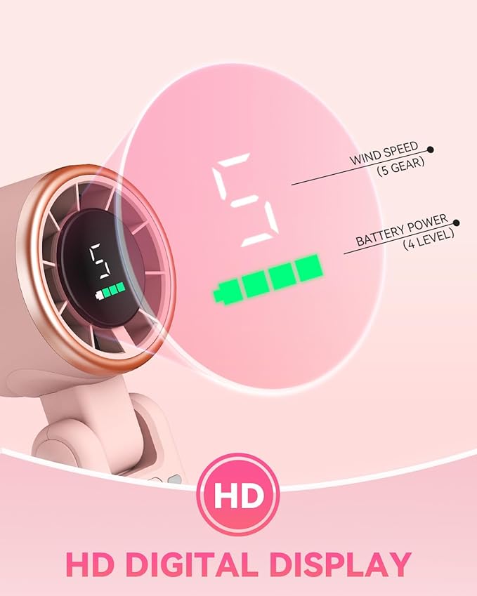 PlayHot Portable Handheld Turbo Fan, 5-Speed Personal Fan, USB-C Rechargeable Fan Up to 12 Hours, 3 IN 1 Hand Fan with Air Turbo Tech Cooling, Travel Fan for Cruise, Beach, Gifts for Women (Pink)