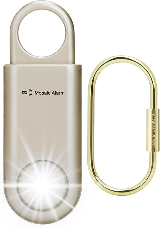 135dB Rechargeable Personal Safety Alarm Strobe Light Flashlight Keychain Siren for Women, Girls, College, School Students Emergency SOS Alerts Loud Sound Hiking Alarm Torchlight Bear Deterrent. Gold