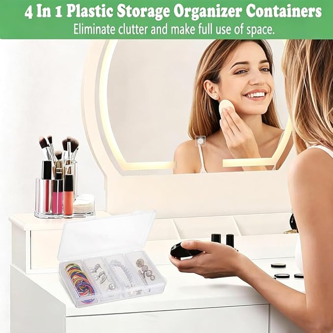 2 Packs 4 in 1 Plastic Cotton Swab Holder Resuable Dental Travel Floss Stick Case Clear Cotton Pad Holder Cleaning Organizer Case for Hair Rope Paperclip