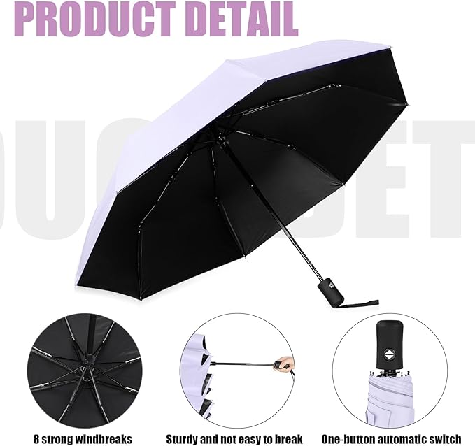 Jexine 6 Pcs Windproof Travel Umbrella for Rain Compact Small Automatic Lightweight Portable Umbrella for Men Women Backpack