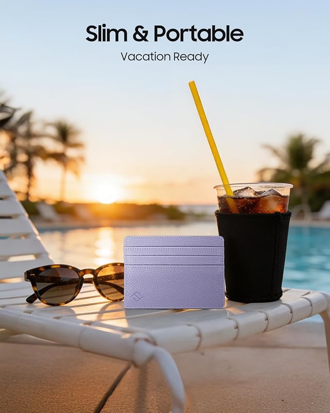 FINTIE Slim Minimalist Front Pocket Wallet, RFID Blocking Credit Card Holder Card Cases with ID Window for Men Women, Lilac Purple