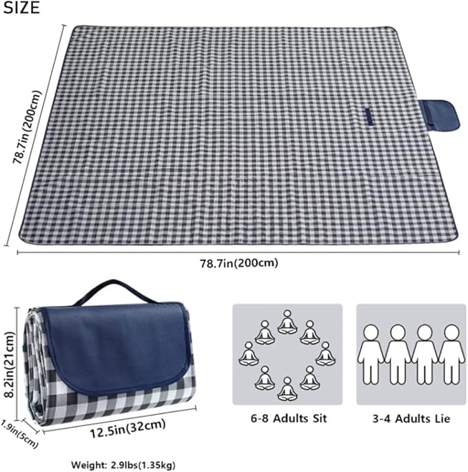 PUPOPIK Outdoor Picnic Blanket, XL Foldable Waterproof Sand Beach Mat, Extra Large 80x80in for Beach Camping Hiking Travel Family Concerts Portable Beach Blankets（Darke Blue）