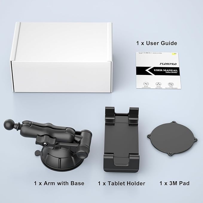 PLDHPRO Tablet Holder for Car Dashboard & Windshield, Universal iPad Car Mount Suction Cup Stand for 5.5" - 14.6" Phones & Tablets Compatible with iPhone 17/16/15, iPad, Galaxy Tab - 5.5-14.6 inch