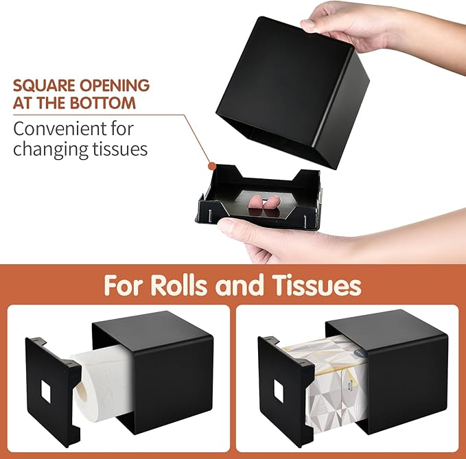 Y-in Hand Tissue Box Cover, Decorative Square Facial Storage Tissue Box Holder, Home Accessories for Bathroom Vanity Countertops, Dressers, Night Stand, Parlors and Office (Black)