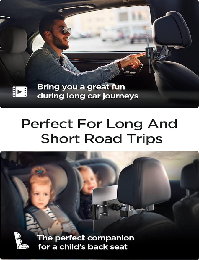 LISEN iPad Car Holder Back Seat Headrest Tablet Holder, Road Trip Essentials Accessories for Women Men Kids Gifts, for Fire HD 2026 iPad Pro 11/13" Air Mini, iPhone, Galaxy Tab, 4.7-12.9" Devices
