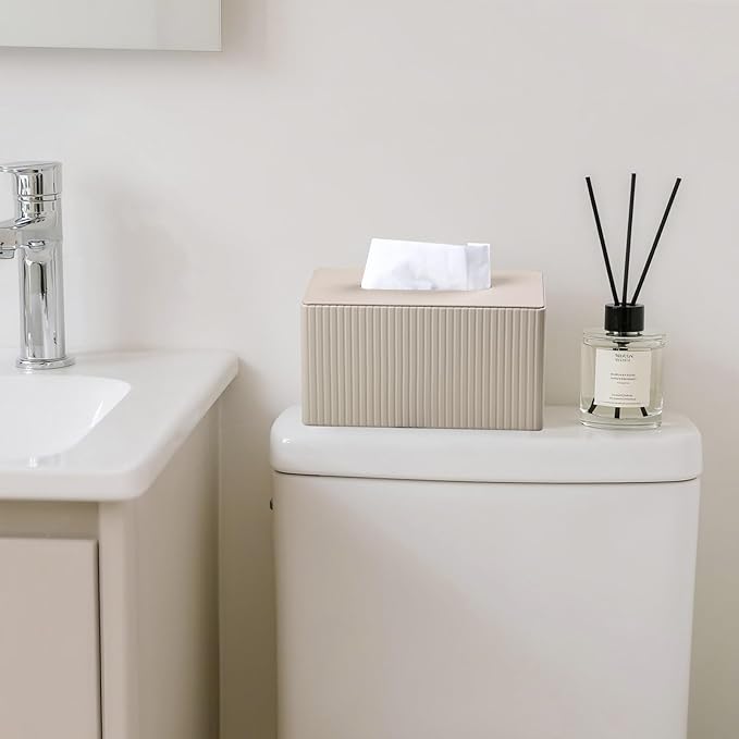 Extra Large Tissue Box Cover for Standard Size 180 to 230 Count Box of Tissues, PU Leather Rectangle Tissue Holder with Magnetic Closure (Beige)
