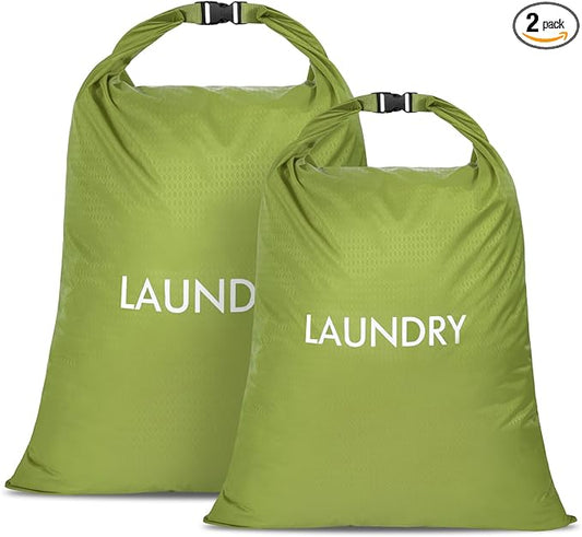 2 Pack Waterproof Travel Laundry Bag Set, Roll-Top Wet Dry Bag for Odor Control & Separating Dirty Clothes, Packable Space Saver Organizer for Gym, Swimming & Cruise Suitcases