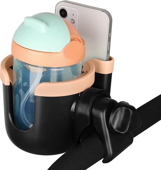 Accmor Stroller Cup Holder with Phone Holder, Bike Cup Holder, Universal Cup Holder for Uppababy Nuna Doona Strollers, 2-in-1 Cup Holder for Walker, Wheelchair, Scooter