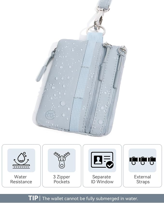 BOSTANTEN RFID Small Wallet, Minimalist Zip ID Case Wallet with Lanyard Keychain, Water Resistant Card Wallets for women & Men, Grey