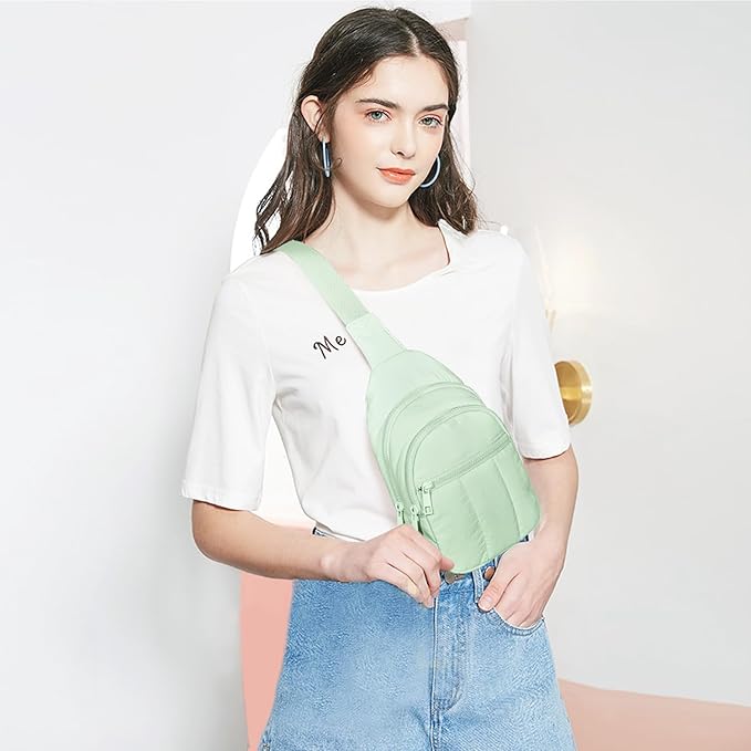 Viverte Quilted Puffer Crossbody Bags for Women Small Puffy Sling Bag Lightweight Cross Body Bubble Purse Shoulder Bag for Travel (Light Green)