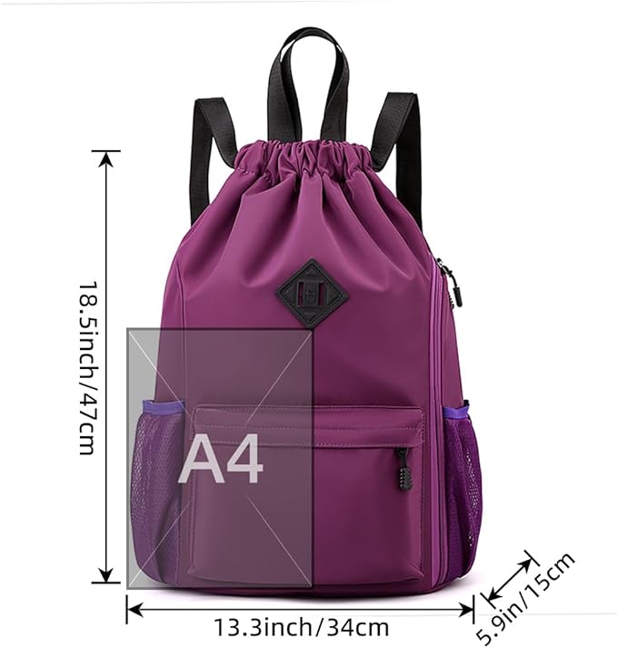 Valleycomfy Waterproof Drawstring Gym Backpack Bag for Men & Women,Sports Gym Bag with Side Pocket Orange