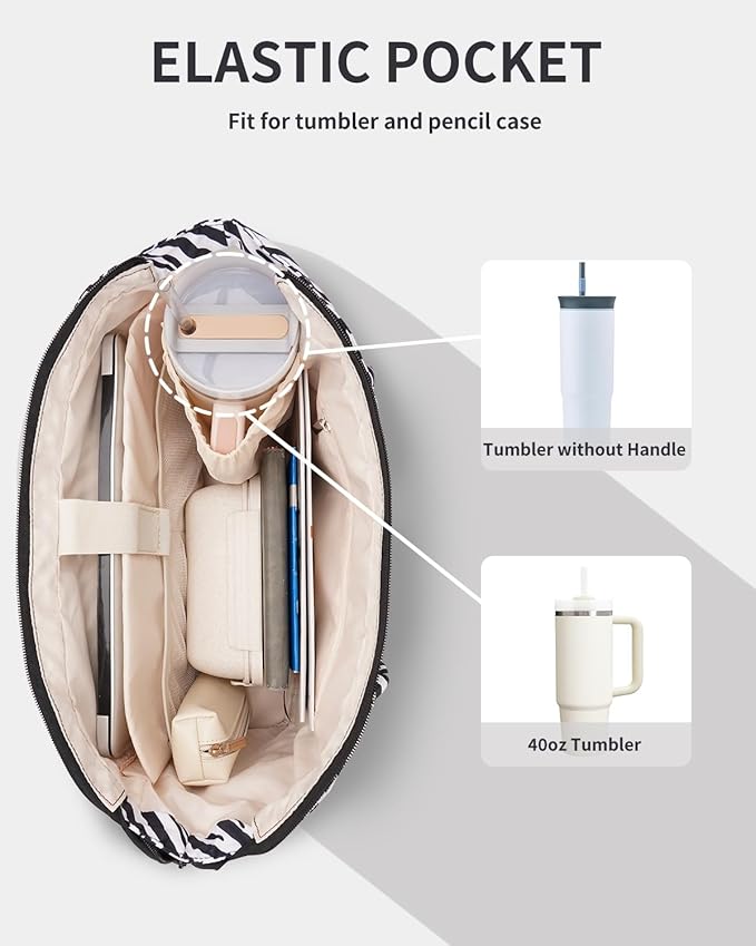 Wandering Nature Puffer Tote Bag with Cup Holder & Laptop Compartment & Trolley Sleeve for Travel, Work, Nurse, Women