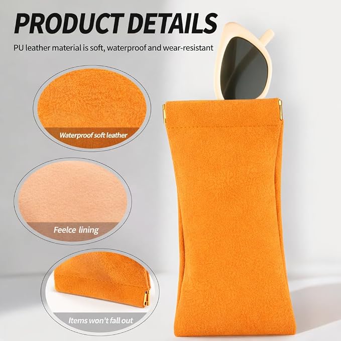 3 pack leather eyewear case PU soft sunglasses bag squeeze top portable lightweight eyewear case for men and women