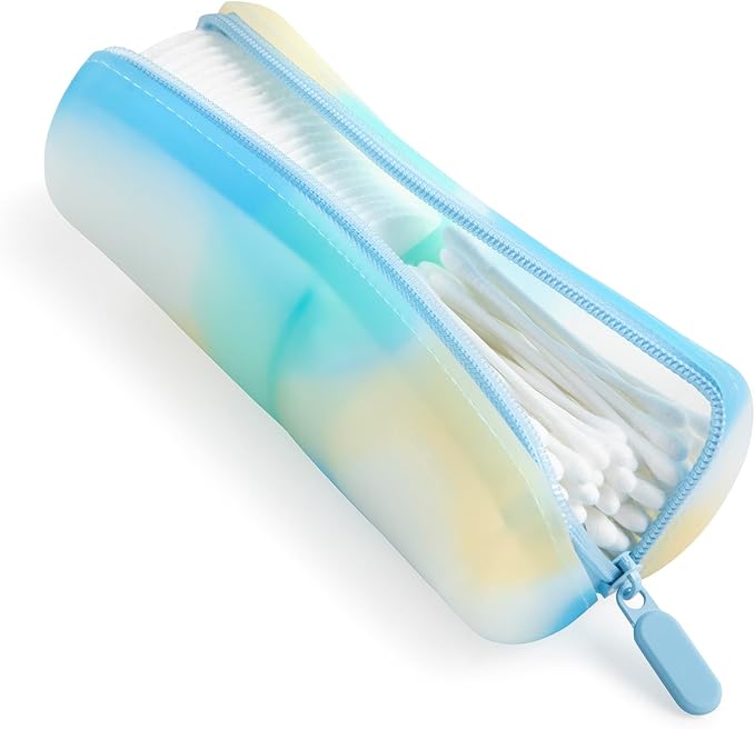 Cotton Round Swab Travel Case, 2 in 1 Portable Hair Accessories Organizer, Hair Tie Organizer, Hair Tie Holder, Bobby Pin Holder, Travel Qtips Case, Purse Organization, Floss Holder (Ocean Breeze)