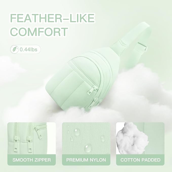 Viverte Quilted Puffer Crossbody Bags for Women Small Puffy Sling Bag Lightweight Cross Body Bubble Purse Shoulder Bag for Travel (Light Green)