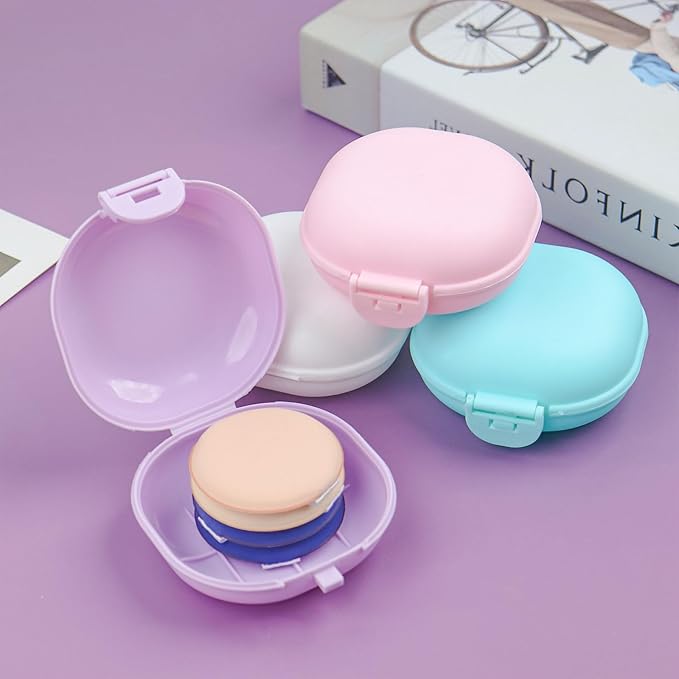 4 Pcs Plastic Cotton Round Holder, Cotton Round Travel Case, Lightweight and Easy to Carry with Sealed Snap-on Lid, Accessories Jewelry Organizer(3.4 x 1.5in,White)