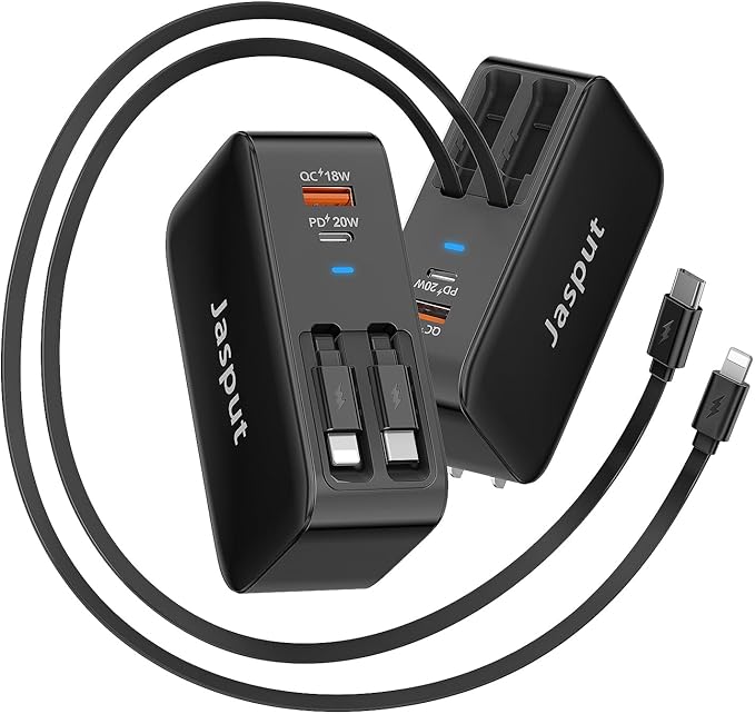 4 in 1 Retractable Wall Charger with Dual Cables,40W Retractable Phone Charger Wall Plug with Dual USB Ports,20W USB C Chargers Block Fast Charging for iPhone 17 16 15 14 13,LG, Galaxy S24 23,Pixel