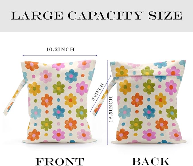 Wet Bag, Wet Dry Bag, Wet Bag for Swimsuit, Travel, Beach, Pool, Diapers, Dirty Yoga Gym Clothes, Makeup Bag, Waterproof Flower Face Hippie Decor