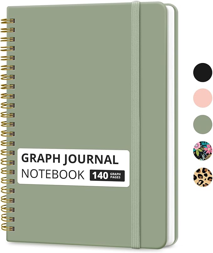 Taja Graph Spiral Journal Notebook for Women & Men, 140 Pages, Graph Paper Hardcover Notebook for Planning & Tracking, Journals for Graphing, A5(5.7" x 7.9") – Green