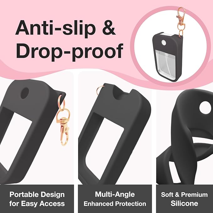 2 PCS Soft Silicone Case for Touchland Power Mist (1FL. OZ./30 mL), Protective and Stylish Case with Keychain Compatible with Touchland Hand Sanitizer Spray (White/Black)
