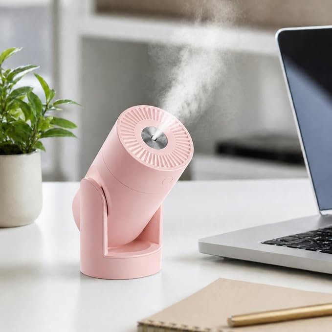 Portable Mini Humidifier, 2 Mist Modes, 220ml Cool Mist Rotation Humidifiers, USB Personal Desktop Humidifier for Bedroom, Office, Travel, Car, Colorful, Quiet Operation, Pink