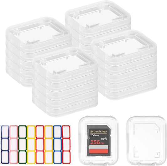20 Pcs Clear SD Card Holder, Plastic SD Card Case with 24 Pcs Card Labels Standard SDHC SDXC Memory Cards Organizer Portable Photography Storage Accessories