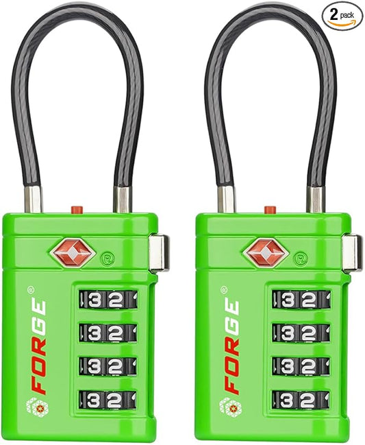 Forge TSA Approved Luggage Locks 4 Digit Combination TSA Travel Locks with TSA008, Open Alert Indicator, Zinc Alloy Body for Luggage, Suitcase, Backpack, and More. Green 2 Locks.
