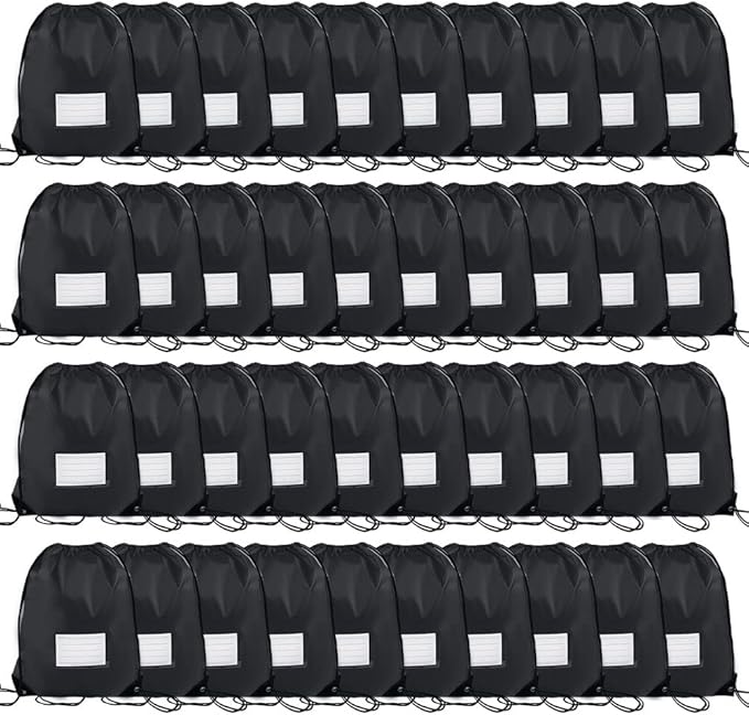 CODOBON 40 Pcs Drawstring Bags,Bulk Draw String Backpack, DIY Gym Sports Cinch Bag Sackpack for Women Men, Black