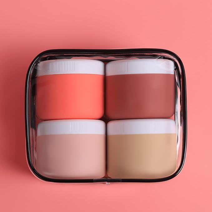 Kuangre Travel Containers for Toiletries, Silicone Cream Jars BPA-Free, Leak-proof 3oz Travel Size Containers, Portable Size Silicone Jars with Lid for Cosmetic Face Hand Body Cream (4 Pack)