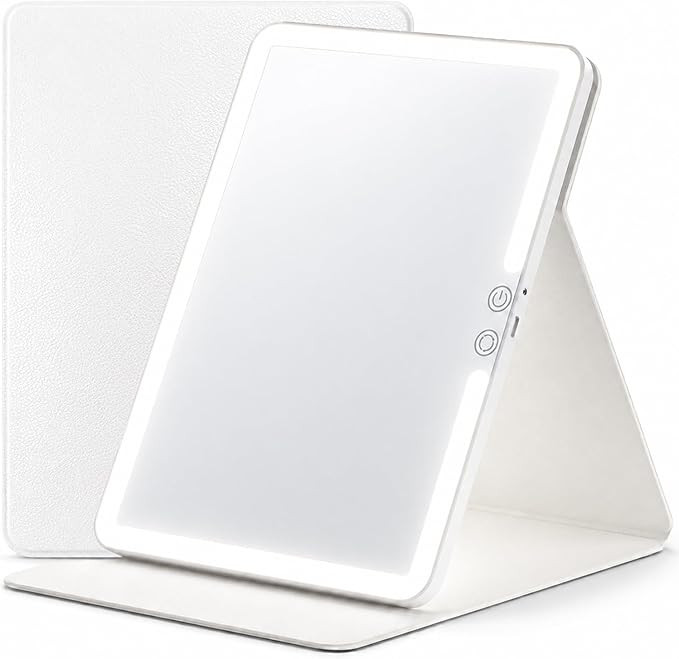 Travel Makeup Mirror with Lights, Lighted Vanity Mirror, 11.9", Soft-Grain White
