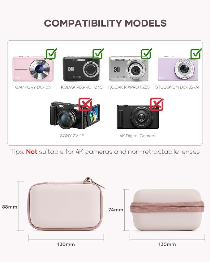 Digital Camera Case Fit for KODAK PIXPRO FZ45/FZ55/ CAMKORY/STUOGYUM DC402-AF/Canon IXUS, Storage Travel Carry Case with 3 SD Card Slots for Kodak Camera, Batteries, SD Card, Pink