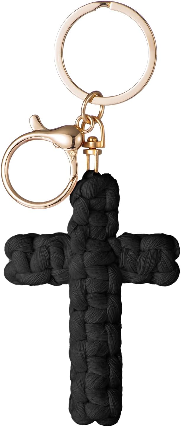 Macrame Cross Keychain,Jesus Key Chain Christian Car Accessories Handmade Soft Cross Keychain Boho Decor for Women Men Gifts