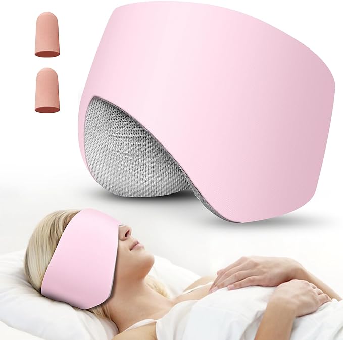 Sleep Mask, Eye Mask for Sleeping with Heads Adjustable, Earmuffs for Sleep for Men & Women, 2 in 1 Ear Mask and Blindfold, Soft Dual-Sided All-Season Eye Cover for Side Sleepers (Pink)