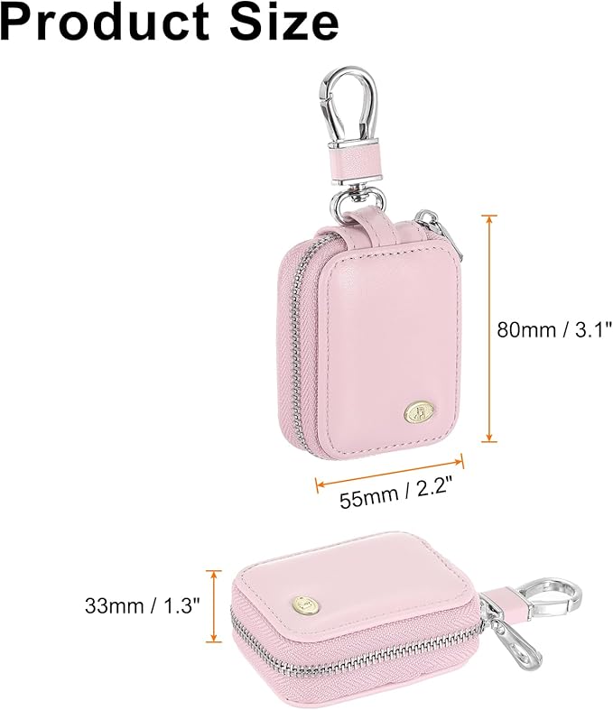 HARFINGTON Earbuds Cases, Earphone Case Holder, PU Leather Ear Buds Case Zipper Organizer Small with Mesh Pocket for USB Cable, Wireless Wired Earphones, Pink