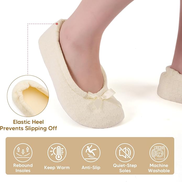 ANLUKE Women's Ballerina Slippers Fuzzy House Shoes Memory Foam with Non-Slip Sole