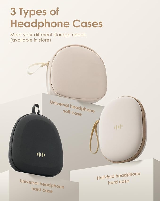 Headphone Case Hard Shell for JBL Tune 520BT/510BT/500BT/720BT/Bose/Soundcore Anker/BERIBES/KVIDIO/TOZO/JLab, Ultra-Slim Over-Ear Headset Universal Portable Travel Organizer Bag (Beige)
