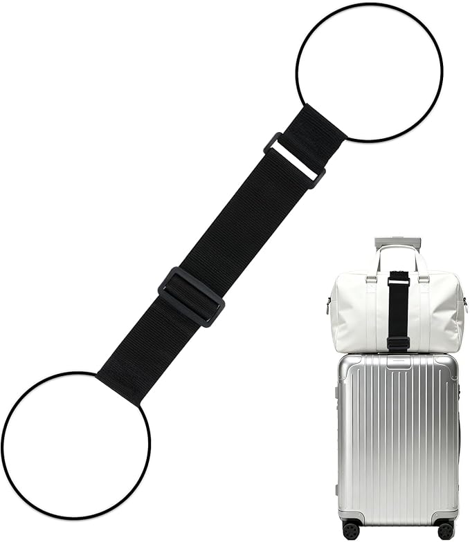 Luggage Connector Straps, Adjustable Elastic Durable Straps for Connecting Luggage Bags to Suitcases, Hands-Free Travel Essential (Black)