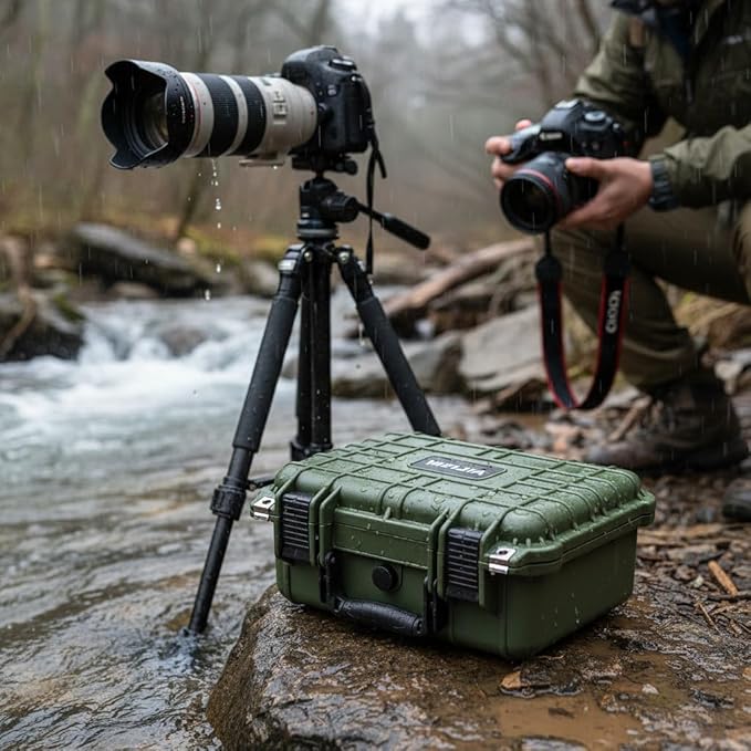MEIJIA Portable All Weather Waterproof Protective Case,Hard Case,Camera Case With Customized Fit Foam,Fit Use of Drones,Camera,Equipments,Pistols,13.35 x11.63x5.98inches (Green)