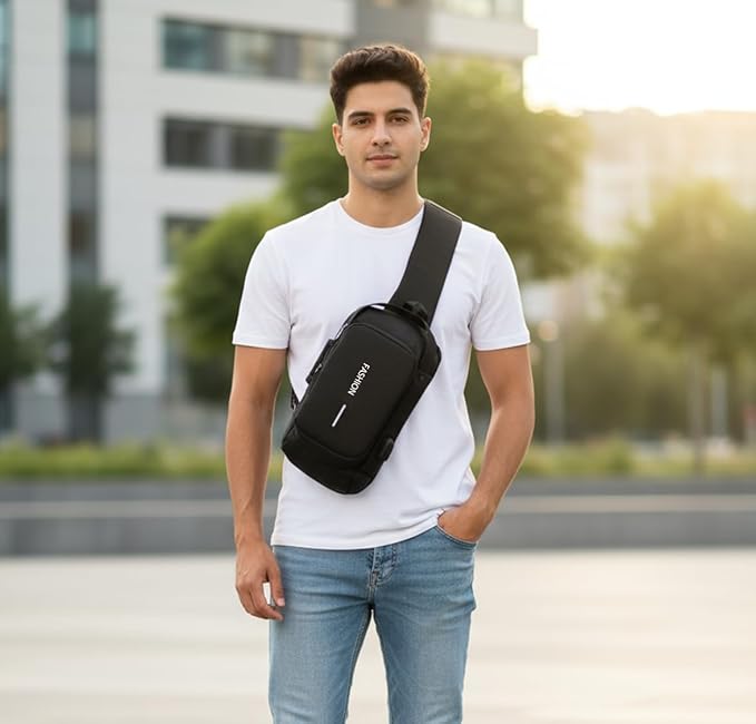 Unisex Anti-Theft Sling Bag with USB Port, Water-Resistant Crossbody Chest Backpack for Travel & Work