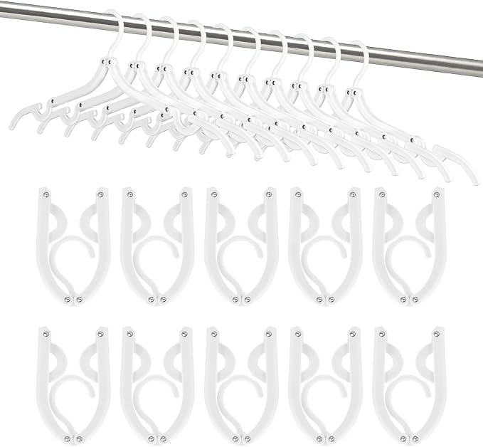 HOUSE DAY 10 Pack Travel Hangers, Cruise Essentials 2026, White Portable Collapsible Clothes Hangers Space Saving, Lightweight Foldable Garment Organizer for Hotel, RV, Dorm, Camping