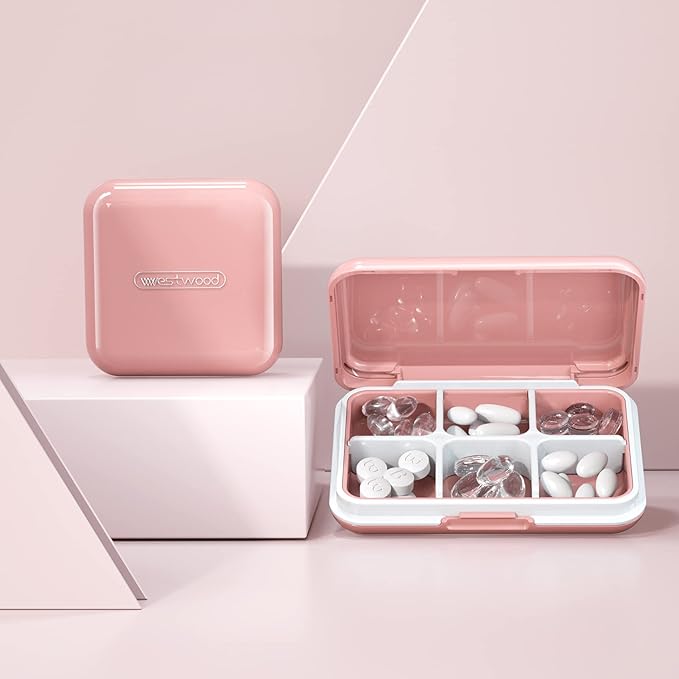DUBSTAR Small Pill Box for Purse, Moisture Waterproof Travel Pill Case with 4+6 Compartments, Daily Pill Organizer for Vitamins & Medication (SL-Pink)