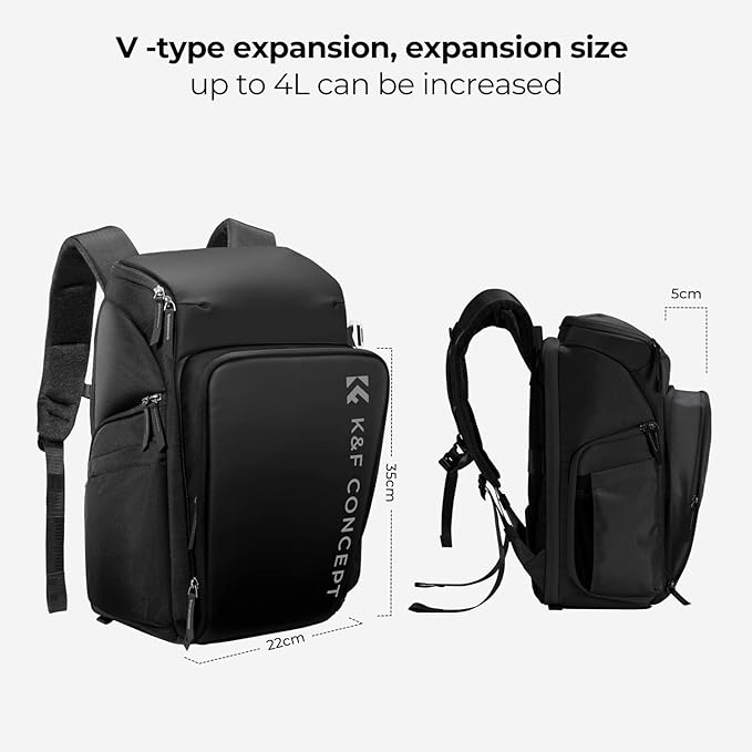 K&F CONCEPT Professional Camera Backpack, Large Photography Backpack Expandable to 25L, Quick Access&Water Resistant Camera bags with Rain Cover&Tripod Holder for Canon/Nikon/Sony/DJI/DSLR Mirrorless