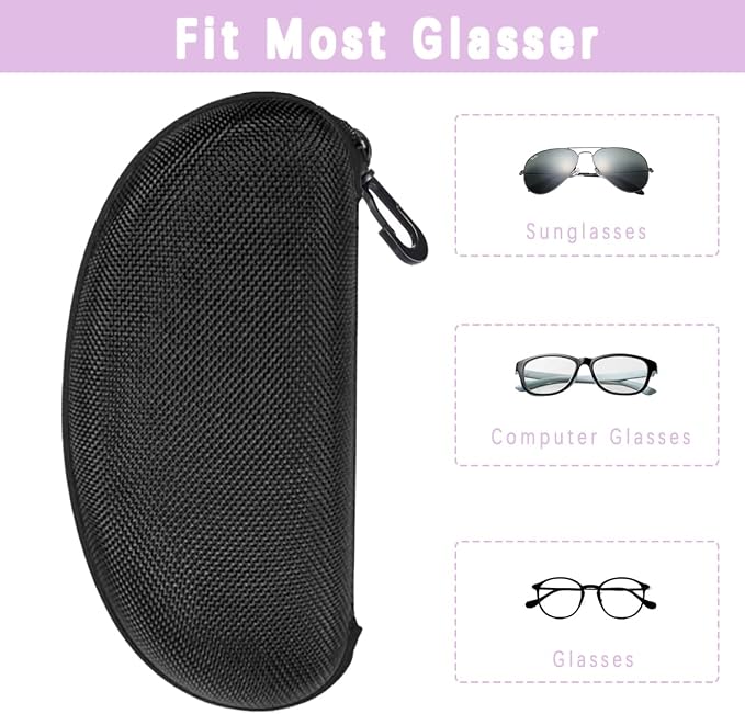 3pcs Sunglasses Case Box, Travel Zipper Hard Shell Eyeglasses Case Scratch Resistant Glasses Hook Glasses Organiser