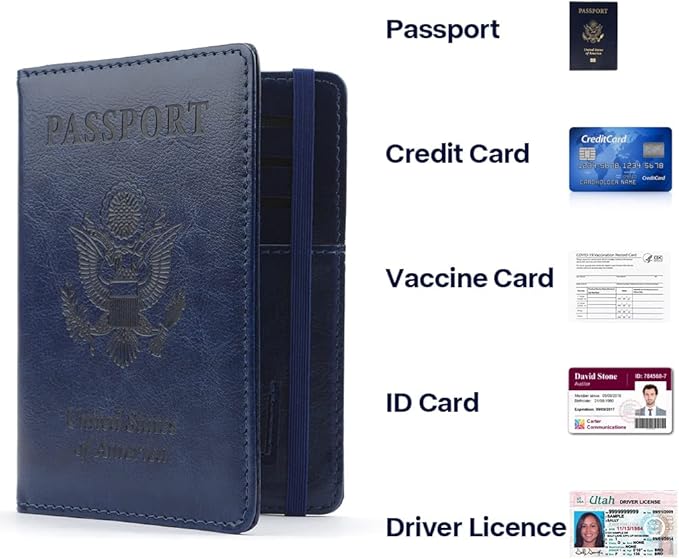 Passport Holder for Travel,Leather Passport Holder RFID Blocking Passport Cover Wallet Passport Case with Pen Holder Passport Holders for Travel Women Men Family Travels Must Haves Essential,Navy Blue